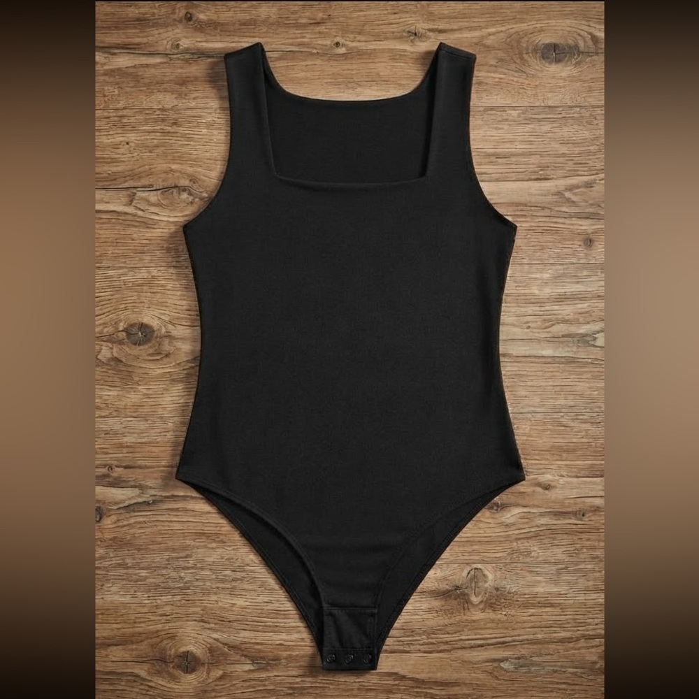 SHEIN Curve 2XL Black Square Neck One-Piece Bodysuit